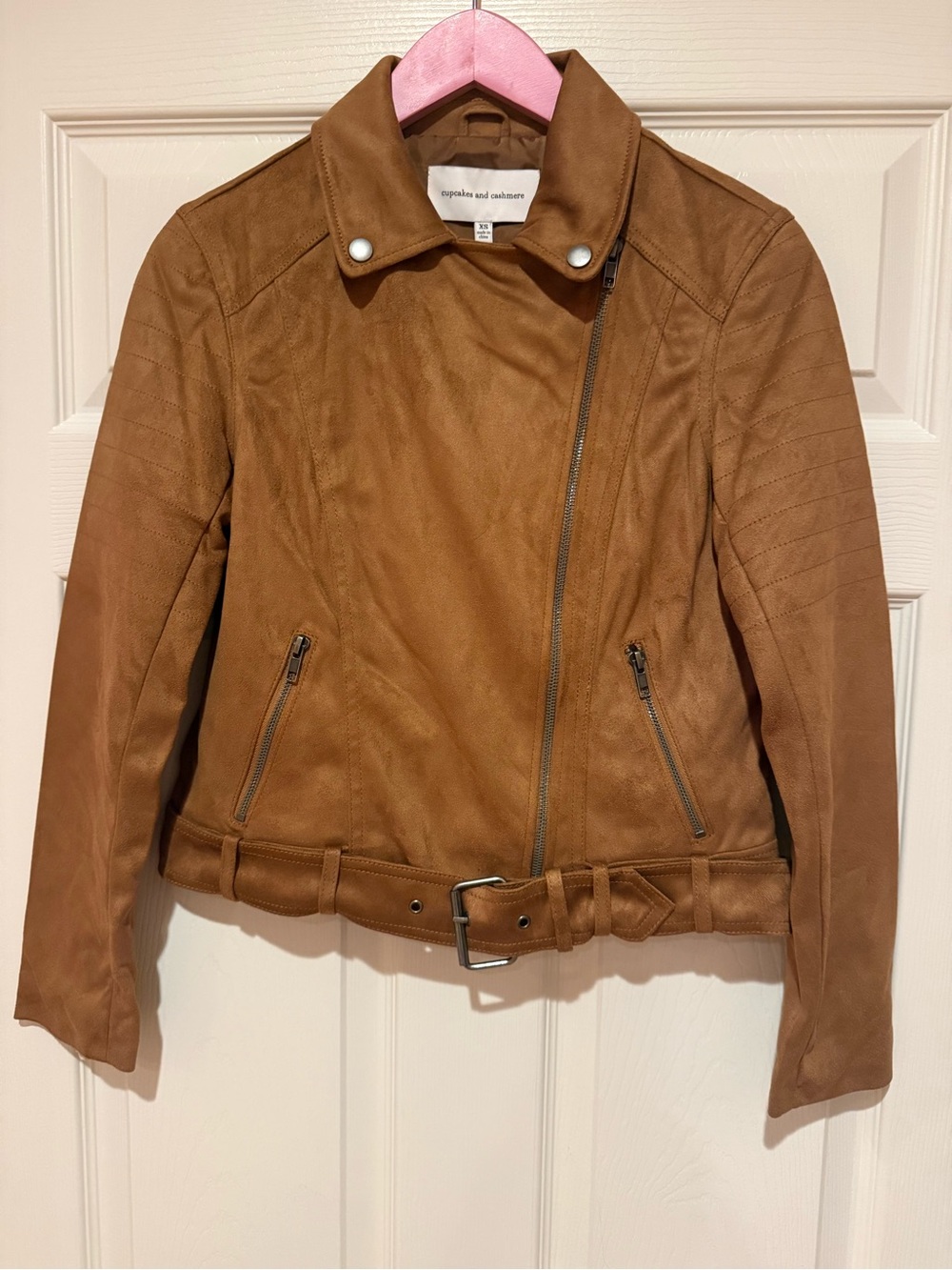 cupcakes & cashmere Cognac Suede Moto Jacket